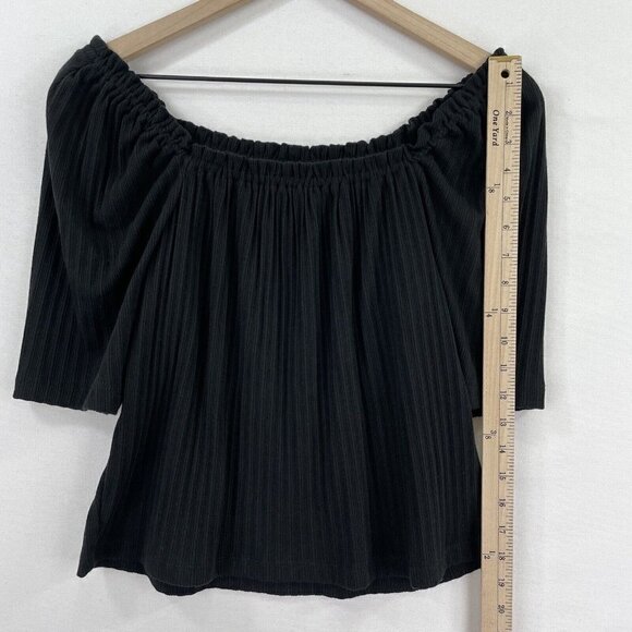 Madewell Shirt Women Small Black Textured Knit Off The Shoulder Boho Coastal NEW - Picture 13 of 13